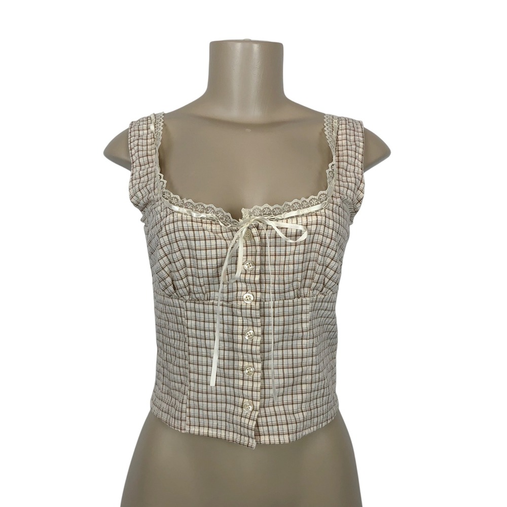 Vintage Your Favorite PacSun Plaid Bustier Cami Crop Top XS Y2K Coquette Preppy